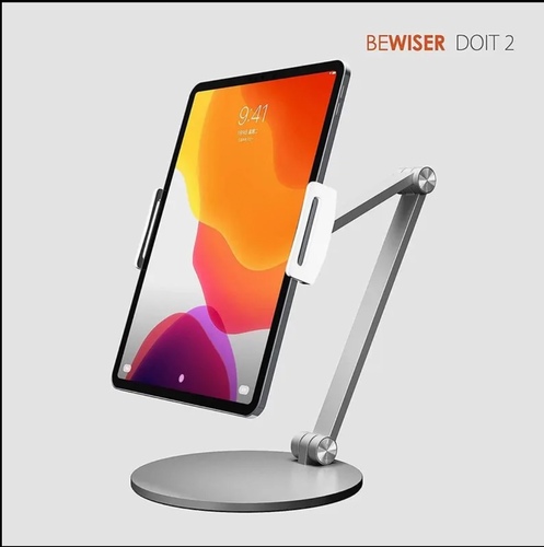 bewiser doit 2 - Mobile Phone Mount,Tablet Holder,PAD Stand,Cell Phone Holder for 4.7 to 12.9 Inch Screen,Sturty Aluminum Metal Phone Holder,Silver and White and Space Gray,by Bewiser (Matrix-2) (Silver)