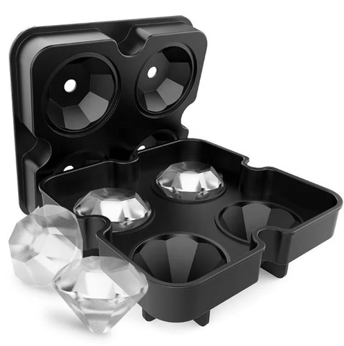 ice diamond mold - Ice Cube Trays Diamond Ice Cube Molds Reusable Silicone Flexible 4-Ice Trays Maker with Lid for Chilling Whiskey Cocktails, Funnel Included, Easy Release Stackable Ice Trays with Covers