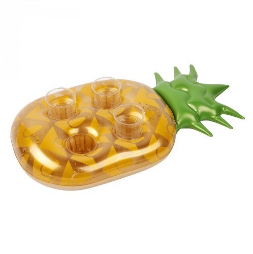 pine able cup holder - SUNNYLIFE Inflatable Pineapple Drink Holder Swimming Pool Float Gold Glitter - Holds 4 Cups