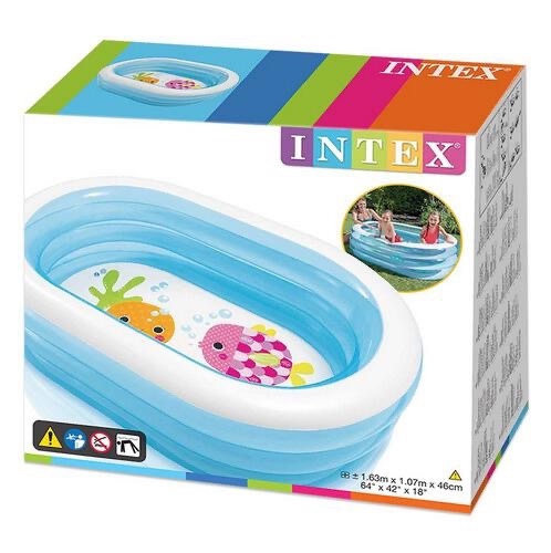 intex kids pool - Brand: IntexModel Name: 57482 Oval Whale Fun PoolMaterial Used: 12-gauge vinylAge Group: 36 Months – 6 YrsFoot: 1.5Weight Supported: 80 kgIdeal Usage: OutdoorColor: BlueSuitable For: 1 ChildrenDesign: Aquarium Imprintsize: 163*107*46cm