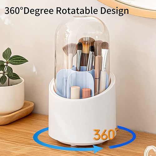 Rotating cosmetic brush organizer with lid