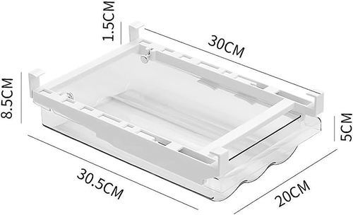 Hanging refrigerator shelf with rail
