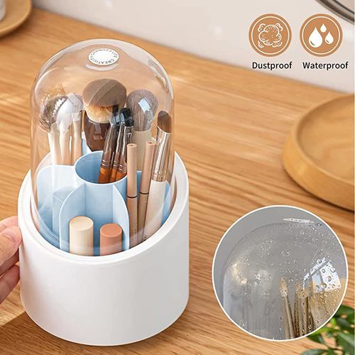 Rotating cosmetic brush organizer with lid