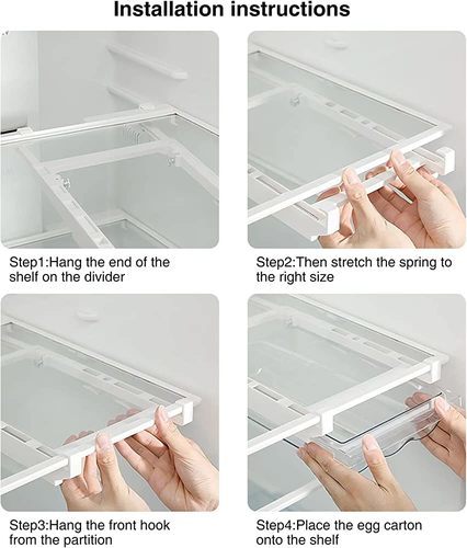 Hanging refrigerator shelf with rail