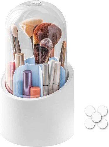 Rotating cosmetic brush organizer with lid