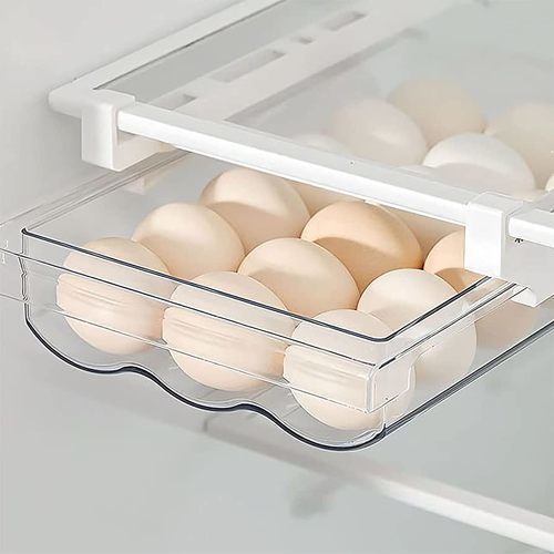 Hanging refrigerator shelf with rail