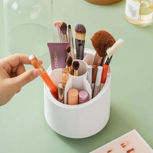 Rotating cosmetic brush organizer with lid