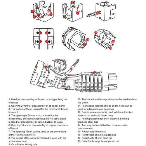 18 in 1 collapsible plumbing wrench