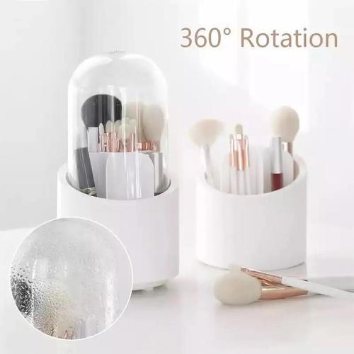 Rotating cosmetic brush organizer with lid
