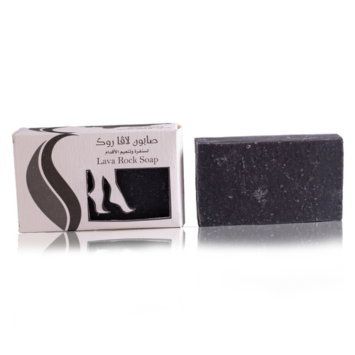 Sabonaty - lava rock feet soap - lava rock soap, exfoliating soap  Made of soap from olive oil, coconut oil and pumice.(Black Stone) cleans and softens the skin due to the presence of solid pumice

Unscented., Rough, ,, suitable thick places in the skin, exfoliating it and making it soft … Peeled foot soap ,,,la rock soap, rich in moisturizer oils in order to get rid of dead skin cells and enjoy smooth, refreshed and rejuvenating feet. This soap is made from olive oil, coconut oil, biomes powder.
 Clean and soften the skin due to the presence of solid volcanic biomes stone granules.
 It fits the inside of the foot and the thick places in the skin, peel it and make it soft,
 Coarse soap.
 Natural safe ingredients 
 Free of brabin.  Sodium Laureth SULFATE (SLS) Weight: 100 gram