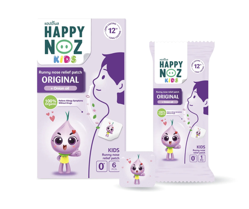 Coffee Mama - Happy Noz Stickers Purple Box - - Is a stick-on mess-free nose refreshener to help relieve colds, allergies, and nasal congestion.  - Its main ingredient is onion which is a powerful all-natural catalyst to help relieve nasal congestion.  Recommended for viral infections with clear snot It helps to refreshen the nose and clear breathing. Works up to 12 hours.  Safe for all ages (from newborn) 
   Key ingredients: Onion oil - helps relieve stuffy nose and runny nose relieves nasal congestion and mucus Eucalyptus oil - helps to breathe fresh feeling Lavender oil - helps relax, sleep well Peppermint oil - helps to prevent allergies, runny nose, stuffy nose   How to use Happy Noz:   Stick on clothes , or the pillow, stick it on a fan or in front of an A/C.each sticker scent last for 12 hours (use one at day time, & one at bed time). 

Lavender oil & Peppermint oil scented each box contains 6 stickers individually sealed. Expiry: The Patch is valid for 2 years starting from the production date. Not suitable for G6PD patients because it contains menthol.