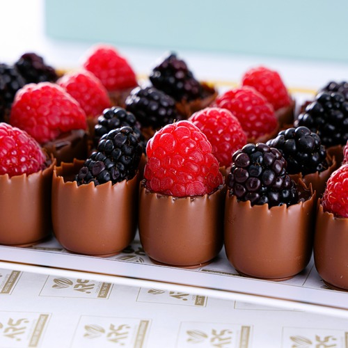 MIX BERRIES CUP - 42 PCS, Fresh Raspberry, Fresh Black Berries, Richard Fillings and Chocolate cups.