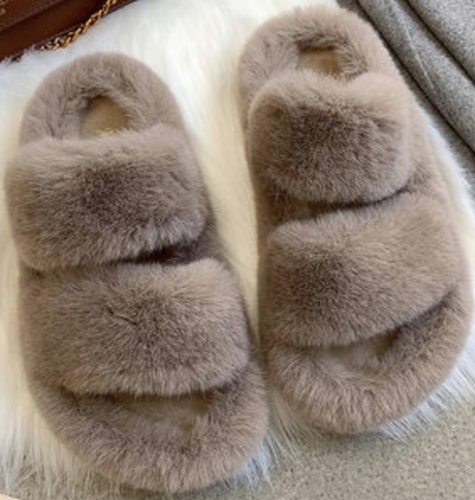 FUR SLIPPER - Fur slippers color: Brown Graish