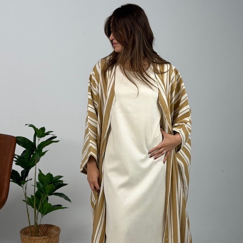 SUNSET - SET OF 2 pc , sued dress & cotton Bisht FREE SIZE , LENGTH 56 inches