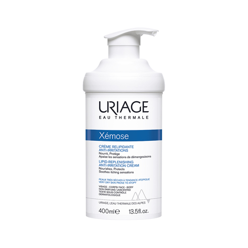 XEMOSE CREAM 400ml - Uriage Exomus Cream - For eczema-prone skin on the face and body. Indications for use:Helps restore the skin barrier. Treats itching and sensitivity due to its content of ceramides and shea butter. Soothes, nourishes, and protects very dry skin for long-lasting comfort. Provides 24-hour hydration and repairs sensitivity and irritation.How to use:Apply generously to the skin.Suitable for all ages and safe for infants from 3 months old.