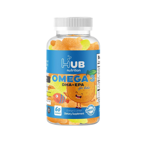 Hub Nutrition Omega 3 Gummies - Herb Nutrition Omega 3 Chewables are delicious Omega 3 fatty acid gummies that are essential for healthy brain function, memory, and growth. They act as a natural brain booster for improved focus, memory, clarity, and energy, helping children concentrate better and overcome learning deficiencies. Herb Nutrition Omega 3 comes in tasty lemon and orange flavors that are easy to chew, making it simple for children to get their daily Omega 3 supplements. The American Heart Association recommends consuming fatty fish, such as salmon, herring, sardines, and tuna, at least twice a week. Enhances brain function, memory, and growth Boosts children's focus and helps overcome learning difficulties Supports vision and eye health Supports heart health Delicious and easy to chew Flavor: Orange and Lemon