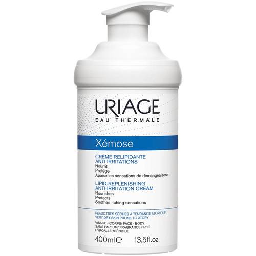 XEMOSE CREAM 400ML - Uriage Exomus Cream - For eczema-prone skin on the face and body. Indications for use:Helps restore the skin barrier. Treats itching and sensitivity due to its content of ceramides and shea butter. Soothes, nourishes, and protects very dry skin for long-lasting comfort. Provides 24-hour hydration and repairs sensitivity and irritation.How to use:Apply generously to the skin.Suitable for all ages and safe for infants from 3 months old.