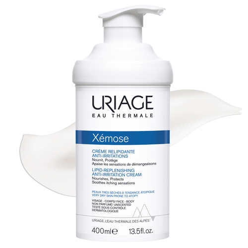 XEMOSE CREAM 400ml - Uriage Exomus Cream - For eczema-prone skin on the face and body. Indications for use:Helps restore the skin barrier. Treats itching and sensitivity due to its content of ceramides and shea butter. Soothes, nourishes, and protects very dry skin for long-lasting comfort. Provides 24-hour hydration and repairs sensitivity and irritation.How to use:Apply generously to the skin.Suitable for all ages and safe for infants from 3 months old.