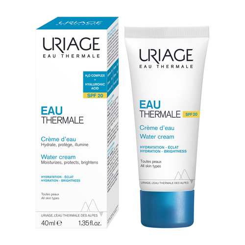 EUA THERMALE LIGHT WATER CREAM SPF20 40ml - Nourishing and Lightweight: A lightweight formula that nourishes without feeling heavy on the skin. Melts into the Skin: Infuses the skin with a unique hydration complex that blends seamlessly. Non-Greasy and Instant Absorption: Quickly absorbs into the skin, leaving no oily residue. Natural Finish: Provides a smooth, radiant complexion that lasts throughout the day.Benefits:Moisturizes and Restores Barrier Strength: Helps to retain moisture and reinforce the skin's protective barrier, reducing dryness. Gentle Touch for Normal to Dry Skin: Suitable for all skin types, especially for normal to dry skin. Uriage Thermal Water: Daily skincare treatment enriched with rare elements and mineral salts, promoting radiance and vitality in your skin.