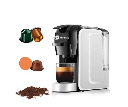 SAYONA coffee machine - - Product details - SAYONA coffee machine - Power: 1450W - Steam pressure: 19 bar - High quality brewing system - Compact and lightweight design - Removable water tank + water level indicator - Compatible with Nespresso capsules - High quality