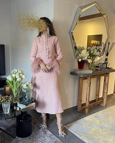 Pink Feather Party Dress - Length 50
 Please provide us with your size and length details in the note box

Note: All orders on this item are pre-orders and will take 2-7 business days.