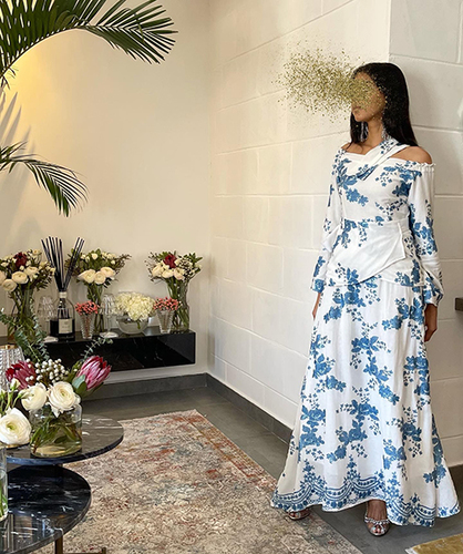 Blue/White Kaftan - Length 56 Please provide us with your size and length details in the note box

Note: All orders on this item are pre-orders and will take 2-7 business days.