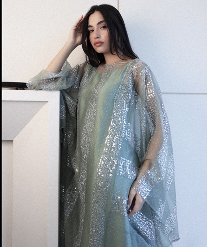 METALLIC OLIVE KAFTAN - S SIZE 
 HEIGHT 56 
 To ORDER a specific size and length, please write in the notes box