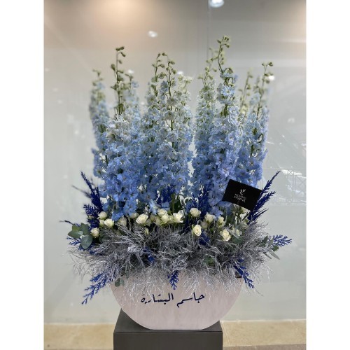 Blue Delphinium - White wooden box with ability to change the phrase .Size: 50cm high, 50cm wide