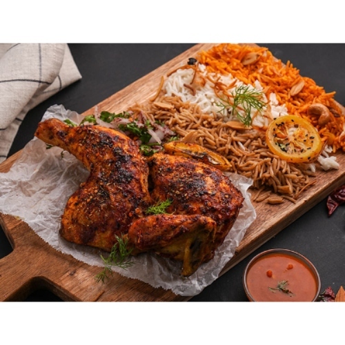 Half Grilled Chicken With Rice - Served With 3 Flavors Of Rice