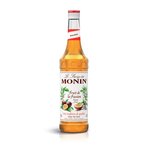 Balsamic  - Monin Passion Fruit Syrup 700 ML - France - The tropical fruit, a passion fruit is about the size of an egg with a brittle purple or yellow shell encasing crunchy seeds and soft juicy flesh bursting with a strong, fragrant flavour.