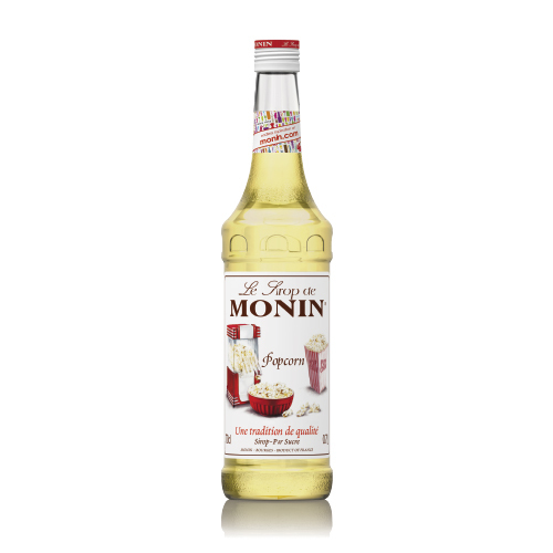 Monin Popcorn Syrup 700 ML - France - Popcorn is a famous snack enjoyed and eaten in the movie theaters and is usually served salted, sweetened, buttered or caramelised. When the corn is heated, pressure builds within the kernel and popcorn is ready to be enjoyed once you hear a small explosion that sounds like a “pop”!