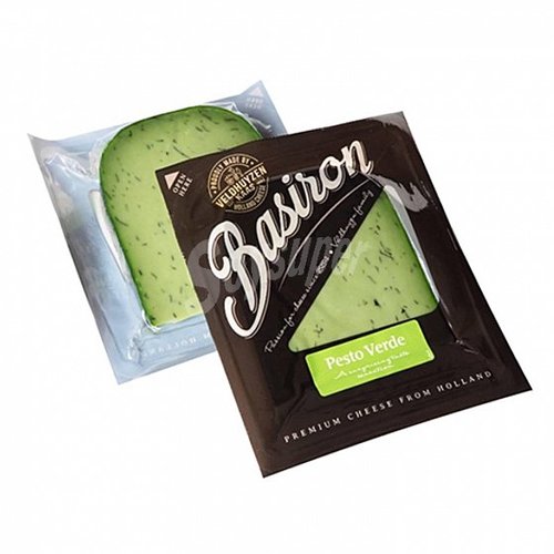 Balsamic  - Pesto Verde Basiron Cheese 200 g - Holland - Basiron Pesto Verde is the Original Green Pesto cheese from Holland. This smooth tasting Gouda type of cheese from The Netherlands is a very unique looking and tasting cheese. The colour is not standard yellow, but Pesto Verde green!