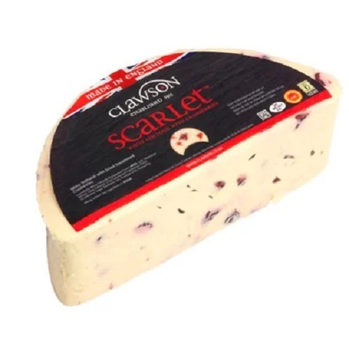 WHITE STILTON WITH CRANBERRY DOP (18 KD PER  Kg)UK - With a history as rich as its taste, Stilton is still handcrafted by expert cheesemakers, who regularly hand-turn the cheese during its ripening period to ensure optimal flavor, as well as hand-rub to develop its characteristic golden crust.
 
Always formed into a unique, cylindrical shape, this unpressed, semi-hard cheese delivers a crumbly, creamy texture with a tangy, acidic taste that is mildly sweet and bursting with tart cranberries to enhance its sweetness.