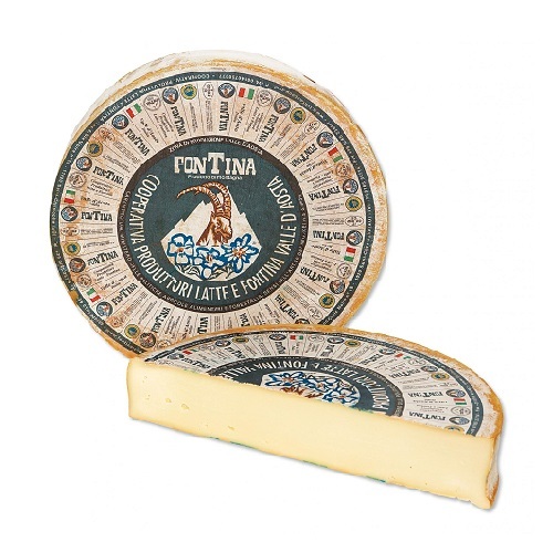 FONTINA  cheese 250 g - ITALY - Fontina is a semi-hard cheese produced with raw cow's milk. It is a quality cheese produced and aged in the mountains, according to a centuries-old process, and made exclusively with fresh milk Fontina DOP is then left to mature in natural caves for about 3 months