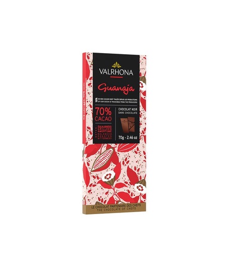 Valrhona Dark Guanaja Bar 70 gm - France - The iconic dark chocolate of Valrhona is adorned with chips of cocoa beans for even more pleasure