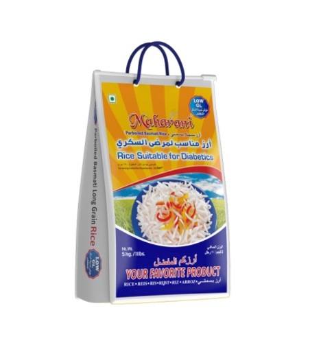 Maharani Parboiled Basmati Rice for Diabetics 5 KG - India - Gold colour long grain Rice suitable for Diabetic: used special cultivars and processes to produce low GI level rice. Low GI Rice helps in: a) Keeping the insulin level balanced
 b) You feel fuller for longer c) Energy level increase d) Can help in reduce cravings ‘therefore, this rice is suitable for consumption in controlled amounts by people with diabetes in line with their dietary requirements.