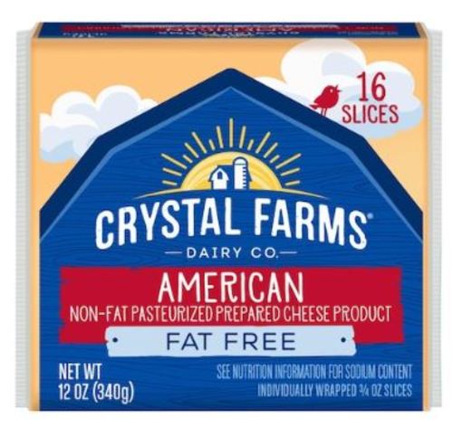 Crystal Farms Fat Free American Cheese 340g - Perfect alternative for a healthy diet contains less calories and less total fat. Can be used in Burgers or your toast Sandwiches