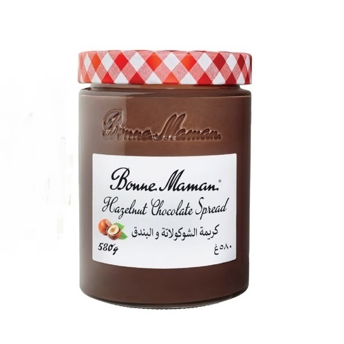 Bonne Maman Hazelnut Chocolate Spread  580 g-France - Bonne Maman Hazelnut Chocolate Spread is made with top-quality, natural ingredients, including 20% hazelnuts and no palm oil. Carefully selected and gently roasted, the hazelnuts are combined with cocoa to develop a wonderfully rich and luscious, velvety-smooth chocolate spread with subtle hints of hazelnuts.