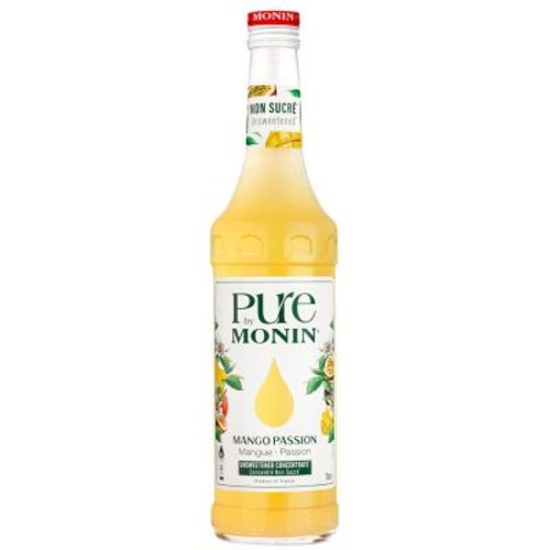 Monin Pure Mango Passion Fruit Syrup 700ml Sugar Free - The Pure collection from Monin showcases intensely flavourful fruit concentrates, without any added sugars, sweeteners, or preservatives. This expression is packed with the natural flavours of mango and passion fruit – ideal for all manner of tropical creations, from iced teas to Mohitos.