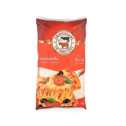 Mozzarella Shredded Cheese 2kg (THE THREE COWS) - Pasteurized skimmed cow's milk, palm oil (antioxidant (E306)), lactic acid starter culture, salt, microbial rennet. Potato starch added as anti-caking agent.