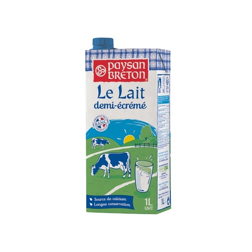 Paysan Breton Milk Semi Skimmed UHT 1 L  - France - 100% pure and fresh milk from Brittany region, no additions, no GMO, and a rich source of calcium for your bone