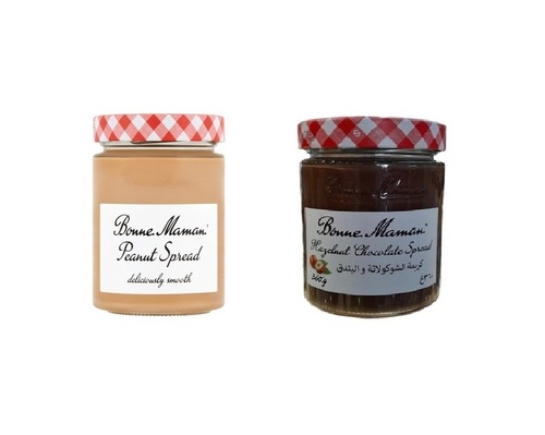 Bonne Maman Peanut Butter Creamy Spread 325 g + Chocolate Hazelnut Sread 360g  France