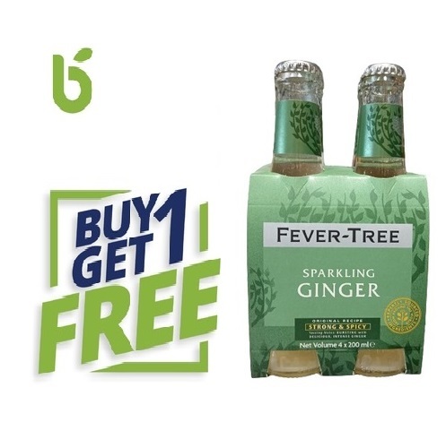 Fever Tree Sparkling Ginger 4 x 200ml(1+1 free) - Fever-Tree ginger sparkling is made by naturally brewing a blend of the three highest-quality varieties of ginger (from India, Nigeria and the Ivory Coast) and spring water. Not too sweet on the palate and with a finish marked by ginger,