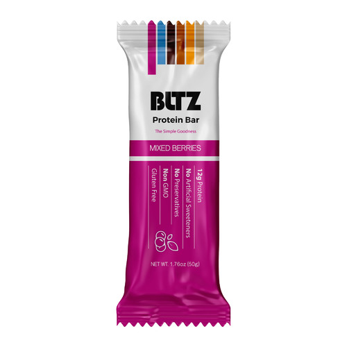 Bltz Protien bar Berries Flavour - Berryliciois MedleyHealthy and tasty natural protein bars made with dates, nuts, and dried fruitsIngredientsDates, milk protein isolate, almonds, cashews, strawberries, cranberries, natural flavors.ContainsAlmonds, cashews milk-derived ingredients.
May contain: Tree nuts and peanuts.