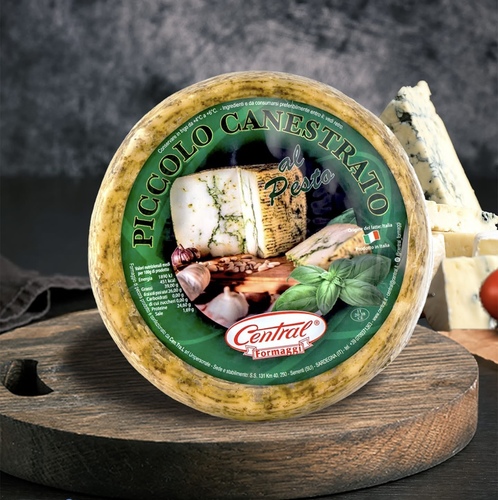 Piccolo Canestrato Al Pesto 250g - Italy - Piccolo Canestrato Al Pesto – a creamy, flavorful cheese with a fragrant pesto twist, perfect for your first breakfast. 🧀🌿