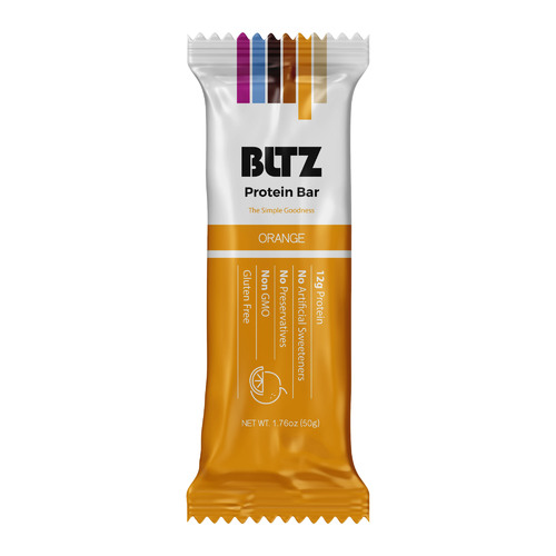 Bltz Protien Bar Orange Flavour - Non-GMO protein bars with 12g of natural protein per serving
IngredientsDates, milk protein isolate,almonds, cashews,
natural flavors.Almonds, cashews, milk-derived ingredients.
May contain: Tree nuts and peanuts.