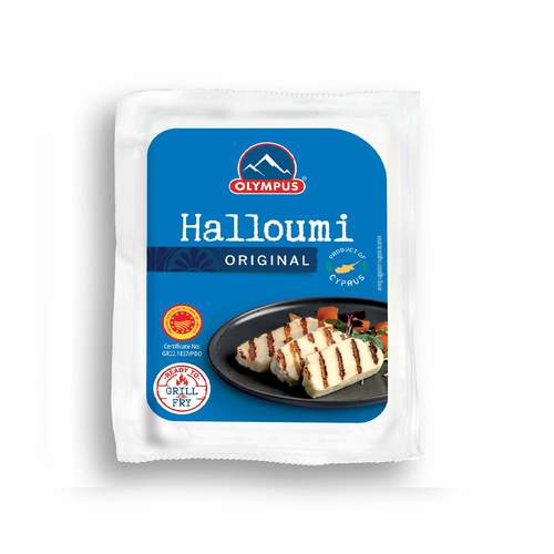 Olympus Halloumi 200g - OLYMPUS Halloumi Cheese is traditionally produced in the island of Cyprus from sheep, goat and cow milk. It is a delicious and uniquely grillable cheese that is making its way up the list of popular food trends!