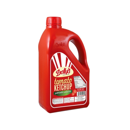 كاتشب طماطم دوليز 2 كجم - لبنان - A 2 kilograms plastic gallon exploding with red goodness inside, Dolly’s Ketchup is your favorite paste in your favorite package. Our signature Dolly’s ketchup is made out of the finest tomato varieties with utmost care following our handed down recipe. It’s the best thing that ever happened to tomatoes, and your meals.
