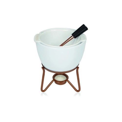 BOSKA Choco Fondue Marie Chocolate Fondue Set - The Choco Fondue Marie is designed to keep your chocolate silky and at the perfect temperature. The innovative double boiler system ensures your chocolate remains smooth and never burns or becomes bitter, making it the ideal centerpiece for a romantic evening or any celebration. The candle-powered double boiler method maintains chocolate at 40°C for optimal texture and taste. The elegant porcelain fondue pot is microwave-safe for easy melting. Can accommodate up to 500 grams of chocolate fondue or 450 grams of cheese fondue, perfect for sharing. Comes with two stylish fondue forks. Set Contains:1x Fondue pot 2x Forks 1x Base