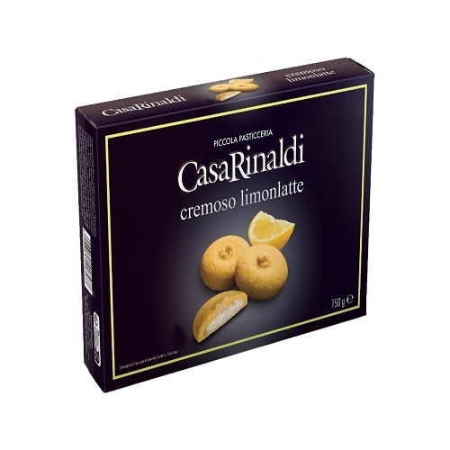CASA RINALDI BISCUITS WITH LEMON STUFFED WITH MILK CREAM 140GM-ITALY - Delicious lemon-flavoured butter biscuit with a milky cream filling. Marvellous contrast between the fragrant biscuit and the creamy centre. Perfect for serving with tea, for breakfast or at the end of any meal.Ingredients and allergens